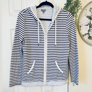 💙 3/$10 Talbots Navy Striped Zip Jacket Hoodie